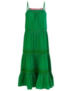 Monsoon Broderie Lace Trim Midi Dress| Green