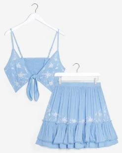 Simply Be Embroidered Skirt Beach Co-Ord| Blue/White -Trendy Rae Sales w01bc454951s