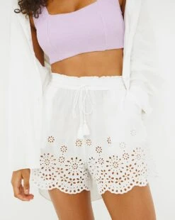 Vibrant Islands Cotton Broderie Anglais Beach Shorts| White 11 Vibrant Islands Cotton Broderie Anglais Beach Shorts| White -Trendy Rae Sales w01bc466725w