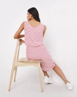 Striped Knee Length Vest Dress| Red Stripe -Trendy Rae Sales w01fh739746w