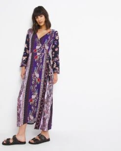 Joe Browns Fiesta Wrap Flared Sleeve Jersey Dress| Purple