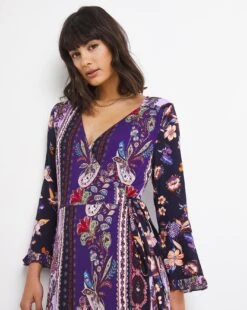 Joe Browns Fiesta Wrap Flared Sleeve Jersey Dress| Purple -Trendy Rae Sales w01gv057767w
