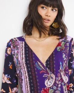 Joe Browns Fiesta Wrap Flared Sleeve Jersey Dress| Purple -Trendy Rae Sales w01gv057769w