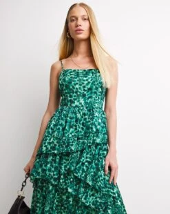 Whistles WaterColour Wildcat Tier Dress| Green Multicolour -Trendy Rae Sales w01ie012739w