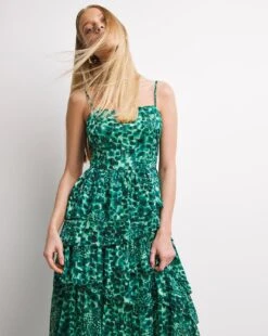 Whistles WaterColour Wildcat Tier Dress| Green Multicolour -Trendy Rae Sales w01ie012741w
