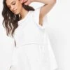 White Cotton Lace Insert Frill Sleeve Swing Top| White