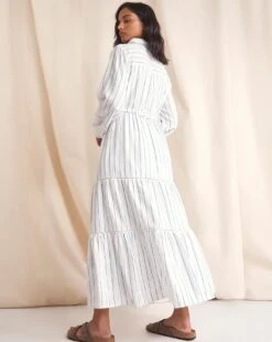 Anise Willow Blue Stripe Volume Sleeve Tiered Maxi Dress| Blue Stripe -Trendy Rae Sales w01vk119793w
