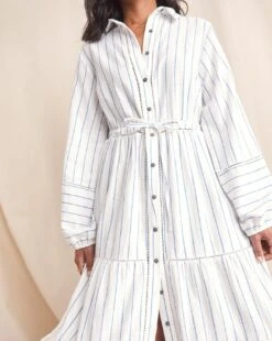 Anise Willow Blue Stripe Volume Sleeve Tiered Maxi Dress| Blue Stripe -Trendy Rae Sales w01vk119798w