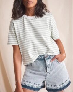 Anise Iris Bleach Wash Released Hem High Waisted Denim Shorts| Bleach Wash -Trendy Rae Sales w01vk684734w