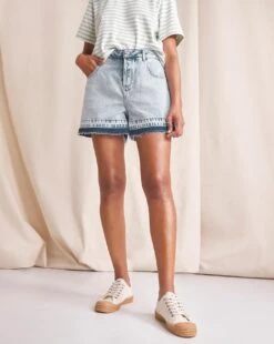Anise Iris Bleach Wash Released Hem High Waisted Denim Shorts| Bleach Wash -Trendy Rae Sales w01vk684736w