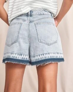 Anise Iris Bleach Wash Released Hem High Waisted Denim Shorts| Bleach Wash -Trendy Rae Sales w01vk684737w