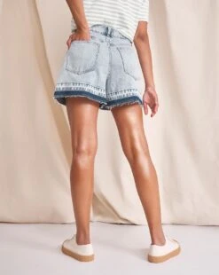 Anise Iris Bleach Wash Released Hem High Waisted Denim Shorts| Bleach Wash -Trendy Rae Sales w01vk684738w