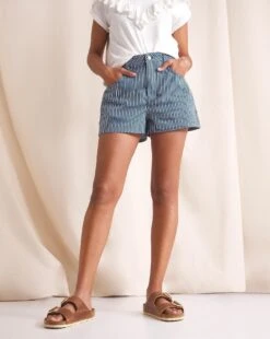 Anise Tahlia Blue Stripe High Waisted Shorts| Blue Stripe -Trendy Rae Sales w01vk829736w
