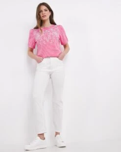 Julipa Embroidered Stripe T-Shirt| Pink -Trendy Rae Sales w07wg784707w