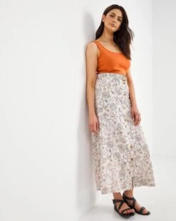 Julipa Printed Belted Linen Skirt| Print Multi