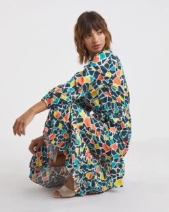 Raishma Studio Floral Print Frill Detailed Maxi Dress| Blue Multi-coloured -Trendy Rae Sales x01bo624705w