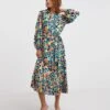 Raishma Studio Floral Print Frill Detailed Maxi Dress| Blue Multi-coloured -Trendy Rae Sales x01bo624706w