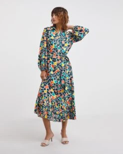 Raishma Studio Floral Print Frill Detailed Maxi Dress| Blue Multi-coloured