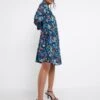 Trapeze Swing Dress With Tie Neck And Shirred Detail| Blue Floral 1 Trapeze Swing Dress With Tie Neck And Shirred Detail| Blue Floral -Trendy Rae Sales x01fh825748w