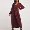 Soft Touch Shirred Waisted Jersey Dress| Burgundy -Trendy Rae Sales x01fh953740w