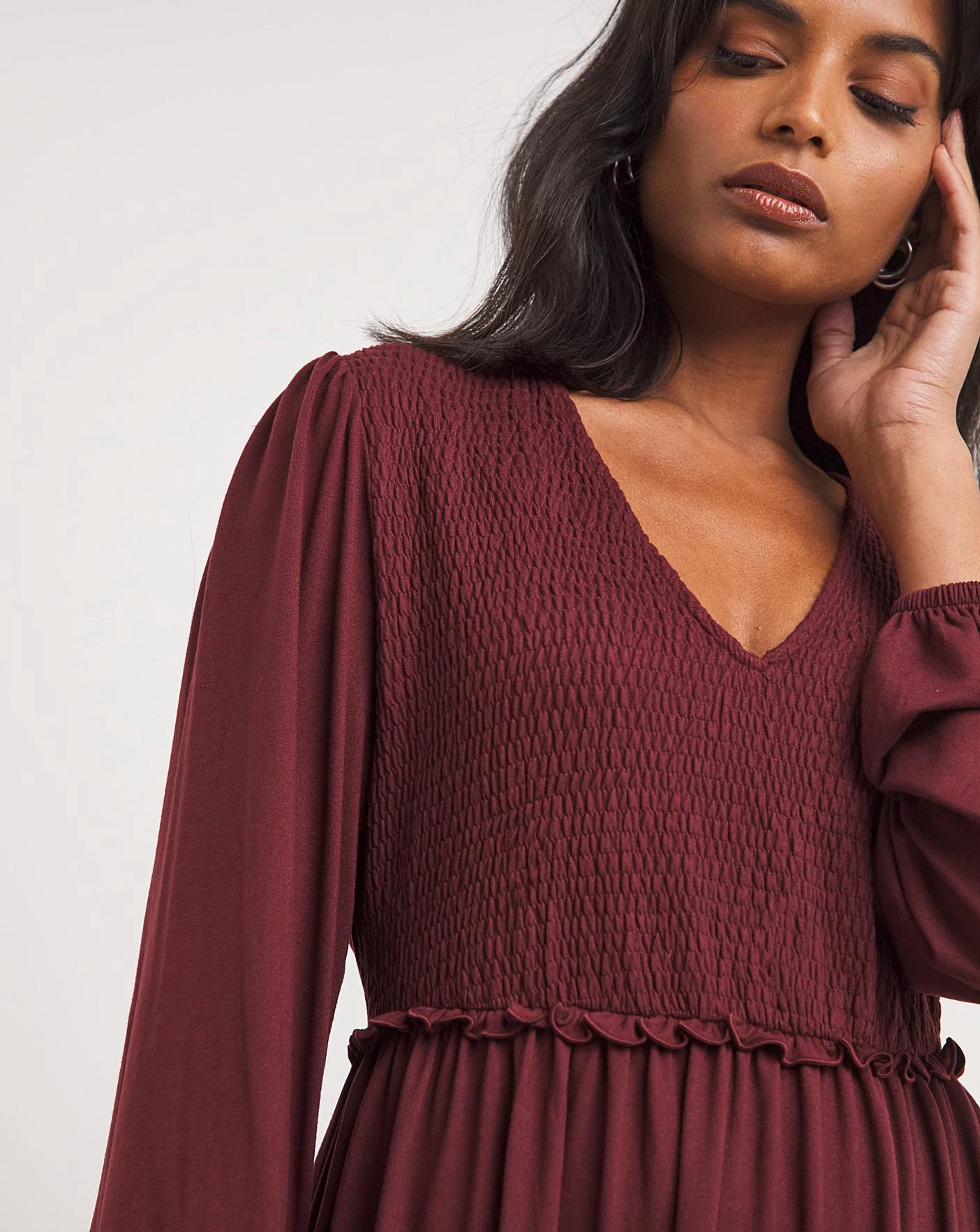 Soft Touch Shirred Waisted Jersey Dress| Burgundy 6 Soft Touch Shirred Waisted Jersey Dress| Burgundy - Image 4