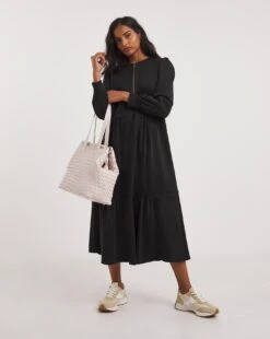 New Improved Tiered Ponte Dress| Black