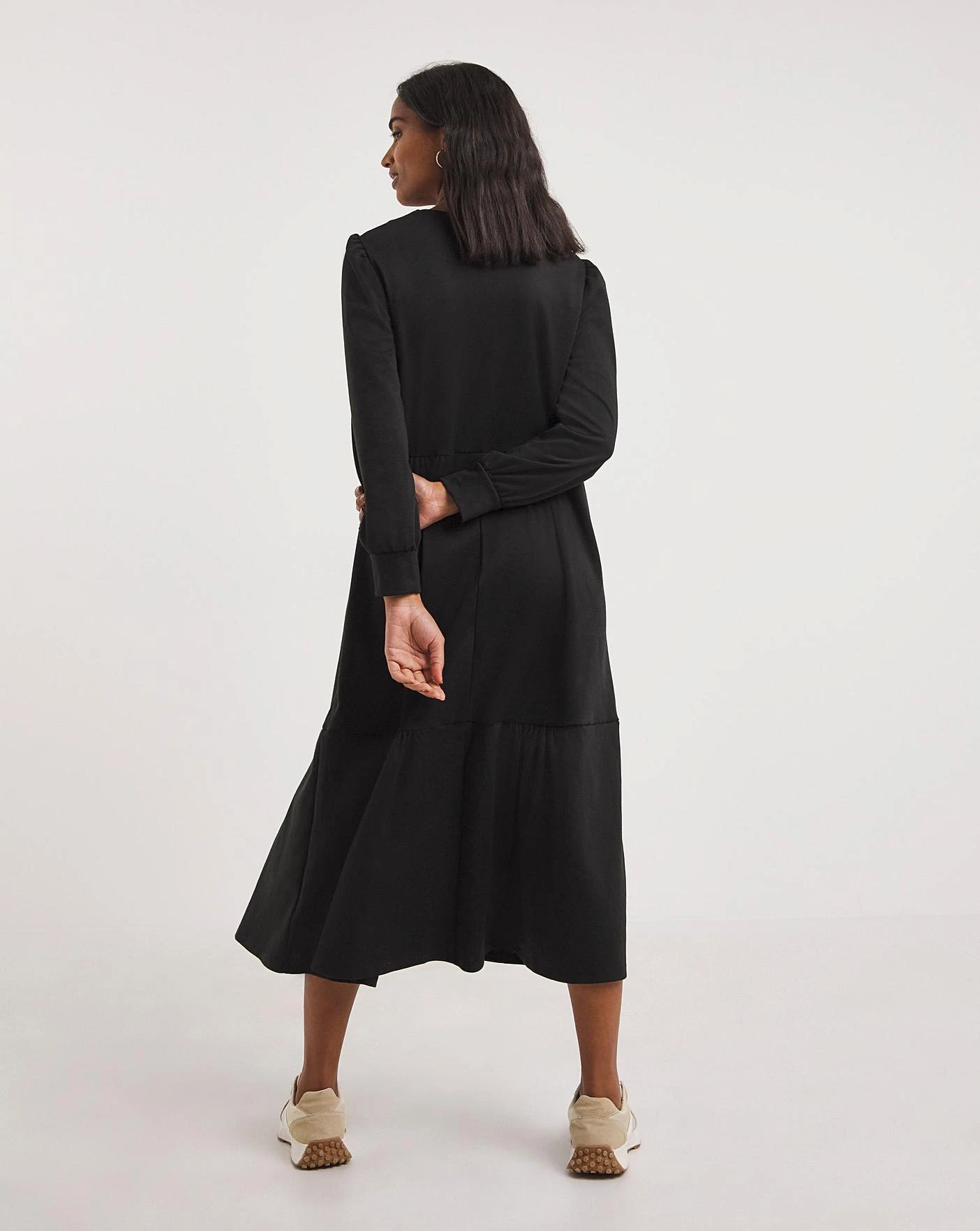 New Improved Tiered Ponte Dress| Black 5 New Improved Tiered Ponte Dress| Black - Image 4