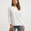 White Basic Crew Neck Long Sleeve Jersey T-Shirt| White