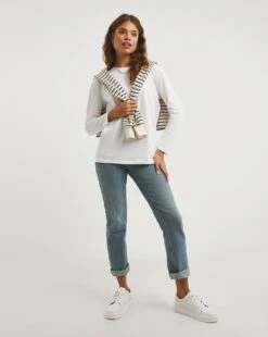 White Basic Crew Neck Long Sleeve Jersey T-Shirt| White -Trendy Rae Sales x01fz040741w