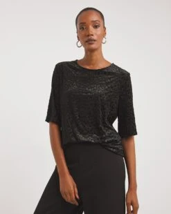 Animal Crew Neck Burn Out Animal Three Quarter Sleeve Top| Animal Print