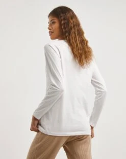 White Raglan Long Sleeve Cotton Slub Jersey Top| White -Trendy Rae Sales x01fz458743w