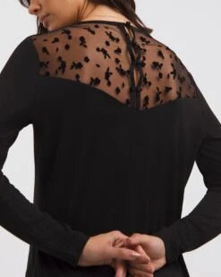 Black Floral Short Sleeve Flock Mesh Button Back Detail Top| Black 9 Black Floral Short Sleeve Flock Mesh Button Back Detail Top| Black -Trendy Rae Sales x01fz487729w