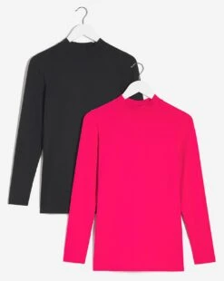 Cerise/Black 2 Pack Long Sleeve High Neck Tops| Multi Coloured Coloured 9 Cerise/Black 2 Pack Long Sleeve High Neck Tops| Multi Coloured Coloured -Trendy Rae Sales x01fz552952s