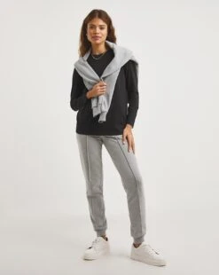 Black Basic Crew Neck Long Sleeve Jersey T-Shirt| Black