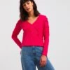 Cerise Ruched Shoulder Long Sleeve Top| Cerise -Trendy Rae Sales x01fz688727w