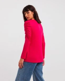 Cerise Ruched Shoulder Long Sleeve Top| Cerise -Trendy Rae Sales x01fz688728w