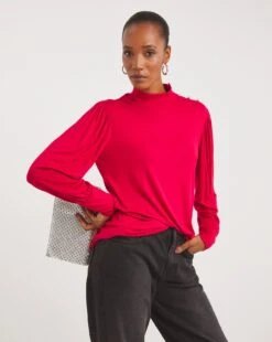 Crimson High Neck Embellished Long Sleeve Top| Crimson -Trendy Rae Sales x01fz713763w