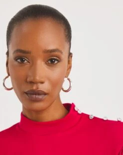 Crimson High Neck Embellished Long Sleeve Top| Crimson -Trendy Rae Sales x01fz713764w