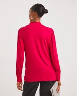 Crimson High Neck Embellished Long Sleeve Top| Crimson -Trendy Rae Sales x01fz713765w