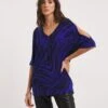Cobalt Swirl Three Quarter Sleeve Cold Shoulder Relaxed Tunic| Blue Swirl -Trendy Rae Sales x01fz728729w