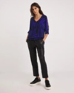 Cobalt Swirl Three Quarter Sleeve Cold Shoulder Relaxed Tunic| Blue Swirl -Trendy Rae Sales x01fz728730w