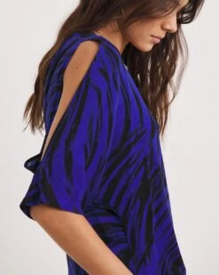 Cobalt Swirl Three Quarter Sleeve Cold Shoulder Relaxed Tunic| Blue Swirl -Trendy Rae Sales x01fz728731w