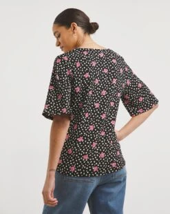 Floral Print Sweetheart Neck Angel Sleeve Crinkle Jersey Top| Floral Print -Trendy Rae Sales x01fz796723w
