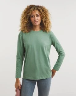 Basic Cotton Crew Neck Long Sleeve T-Shirt| Pistachio