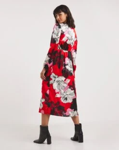 Button Front Matte Satin Tea Dress| Red Floral 9 Button Front Matte Satin Tea Dress| Red Floral -Trendy Rae Sales x01gh552733w