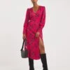 Pink Print V-Neck Deep Cuff Split Midi Dress| Pink Print -Trendy Rae Sales x01gh614745w