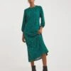 Green Soft Touch Balloon Sleeve Midi Jersey A-Line Dress| Green Print -Trendy Rae Sales x01gh673760w