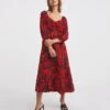Printed Sweetheart Midi Tea Dress| Rust Print
