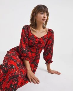 Printed Sweetheart Midi Tea Dress| Rust Print -Trendy Rae Sales x01gh687707w