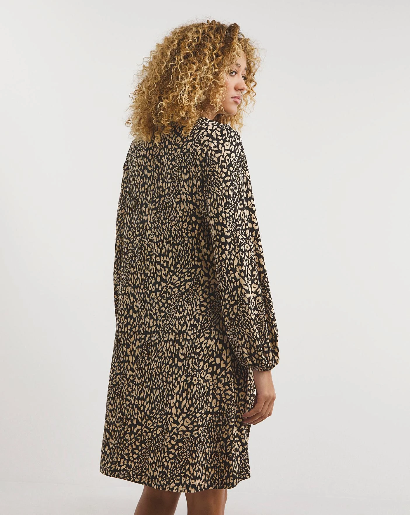 Balloon Sleeve Soft Touch Jersey A-Line Dress| Animal Print 4 Balloon Sleeve Soft Touch Jersey A-Line Dress| Animal Print - Image 2